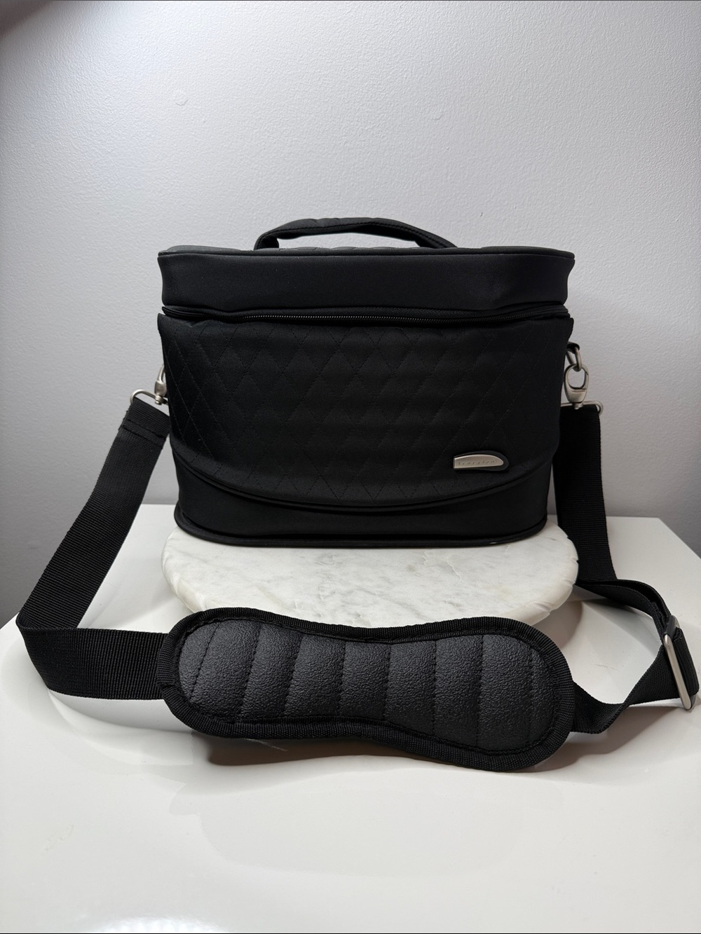 Travelon Black Quilted Makeup Organizer with Adjustable Strap